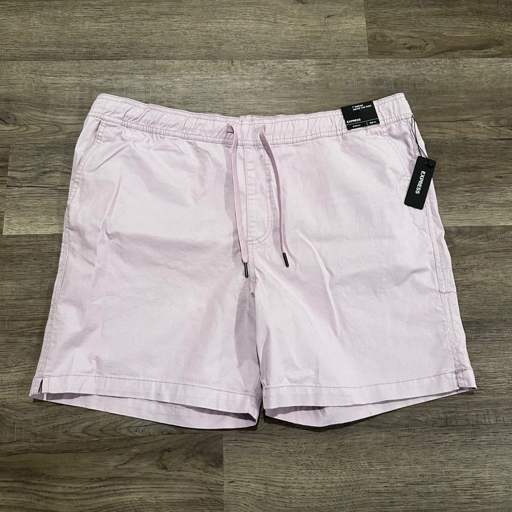 Express Men Shorts XL Pink 7" Inseam Stretch Drawstring Chino Elastic Waist NWT
